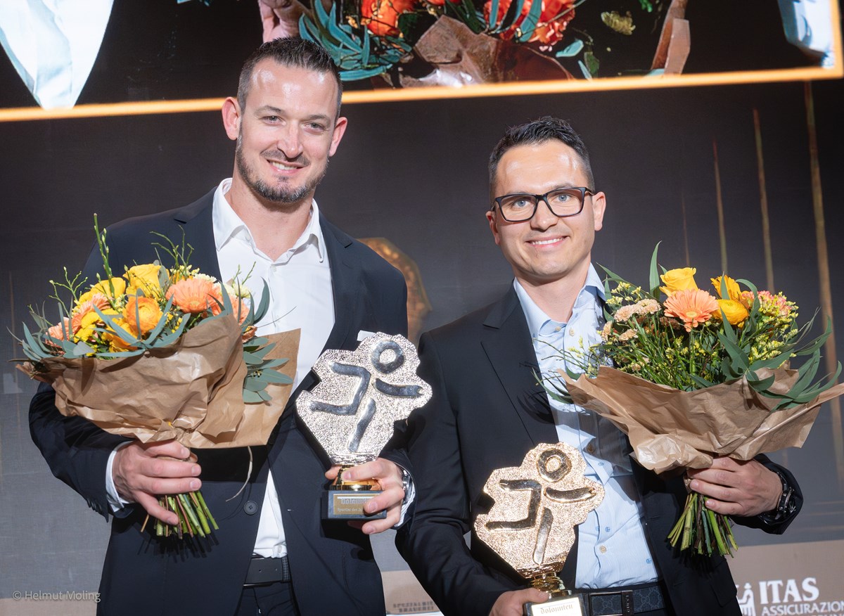 Dominik Paris (2° posto) e Mark Sinner, che ha ritirato il premio in rappresentanza del fratello Jannik Sinner.